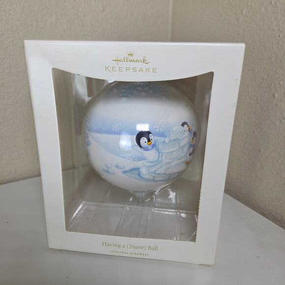 Hallmark Other - Hallmark Keepsake 2008 Having a Snowball Ceramic Christmas Ornament Penguins